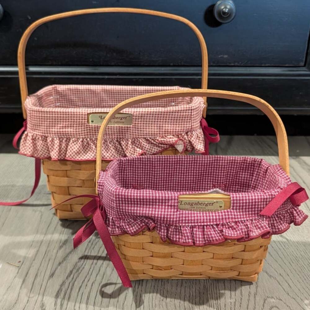 Lot of 2 Longaberger Hartville Tour Baskets with Red and White Gingham 1995 1996
